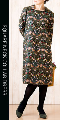 Best of Morris ウィリアム・モリス ストロベリー・シーフ 仕立て スクエアネックカラー ワンピース