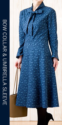 made with Best of Morris ウィリアム・モリス コレクション 仕立て 和モダン ボーカラーワンピース アンブレラスリーブ & 極みフレアスカート